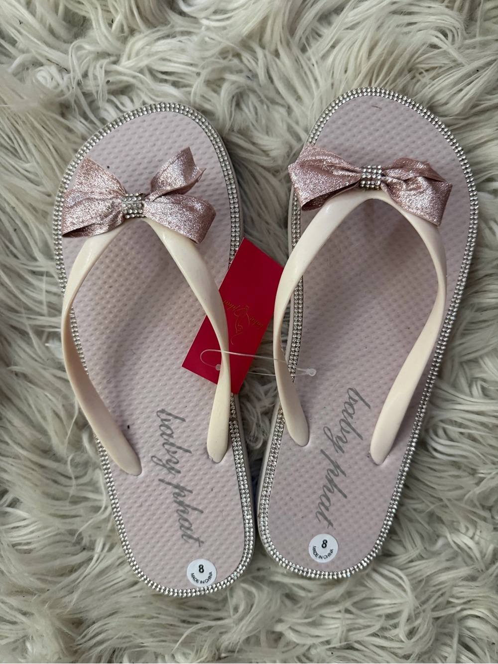 Baby Phat Pink Bow Flip Flops with Sparkle Trim